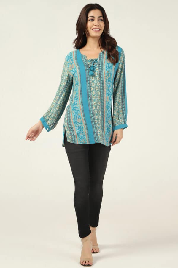 Printed Teal Tops For Women