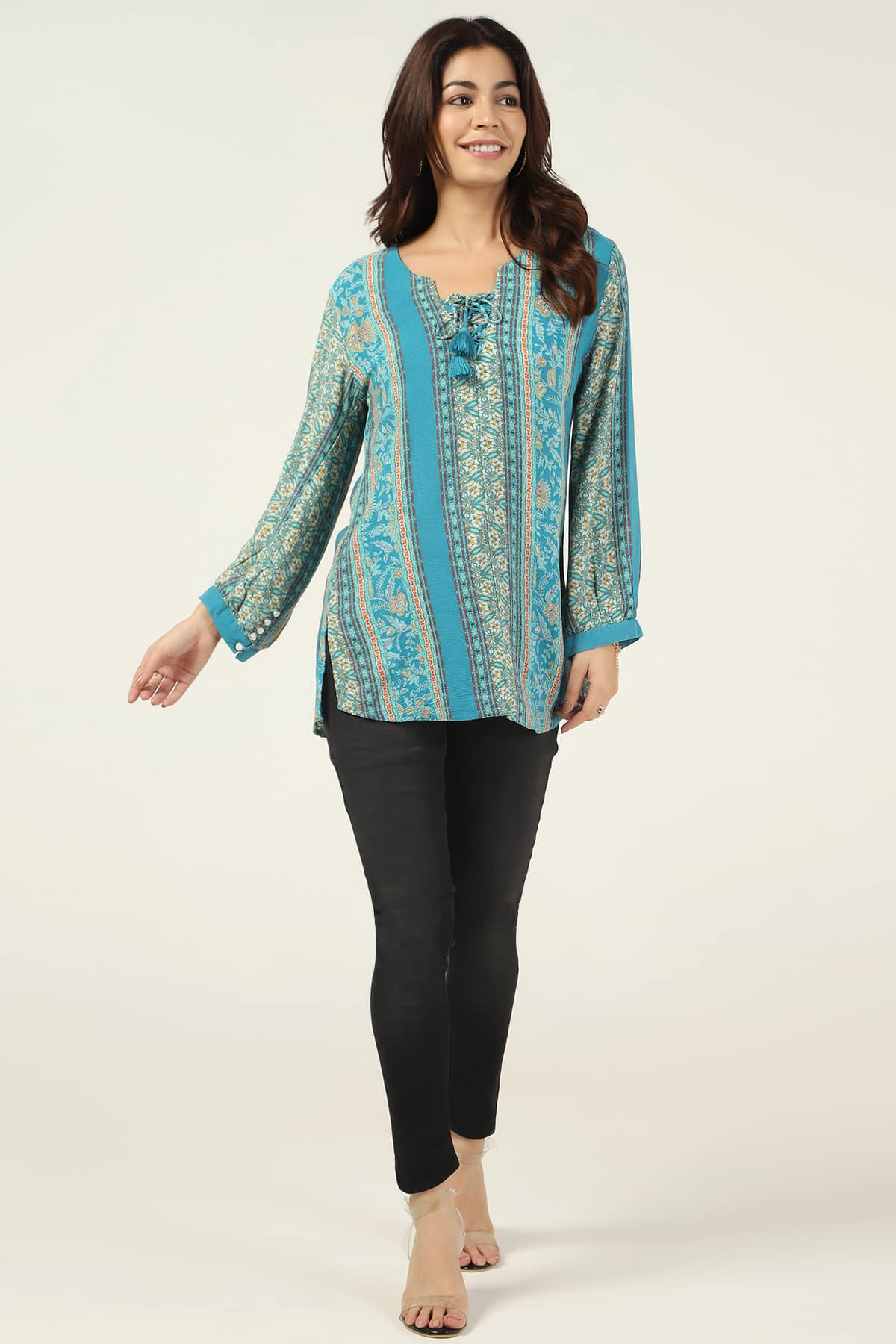 Printed Teal Tops For Women