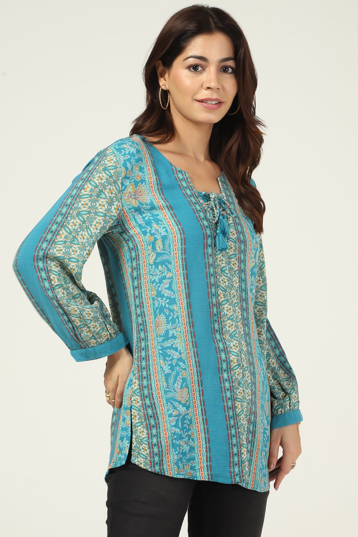 Printed Teal Tops For Women
