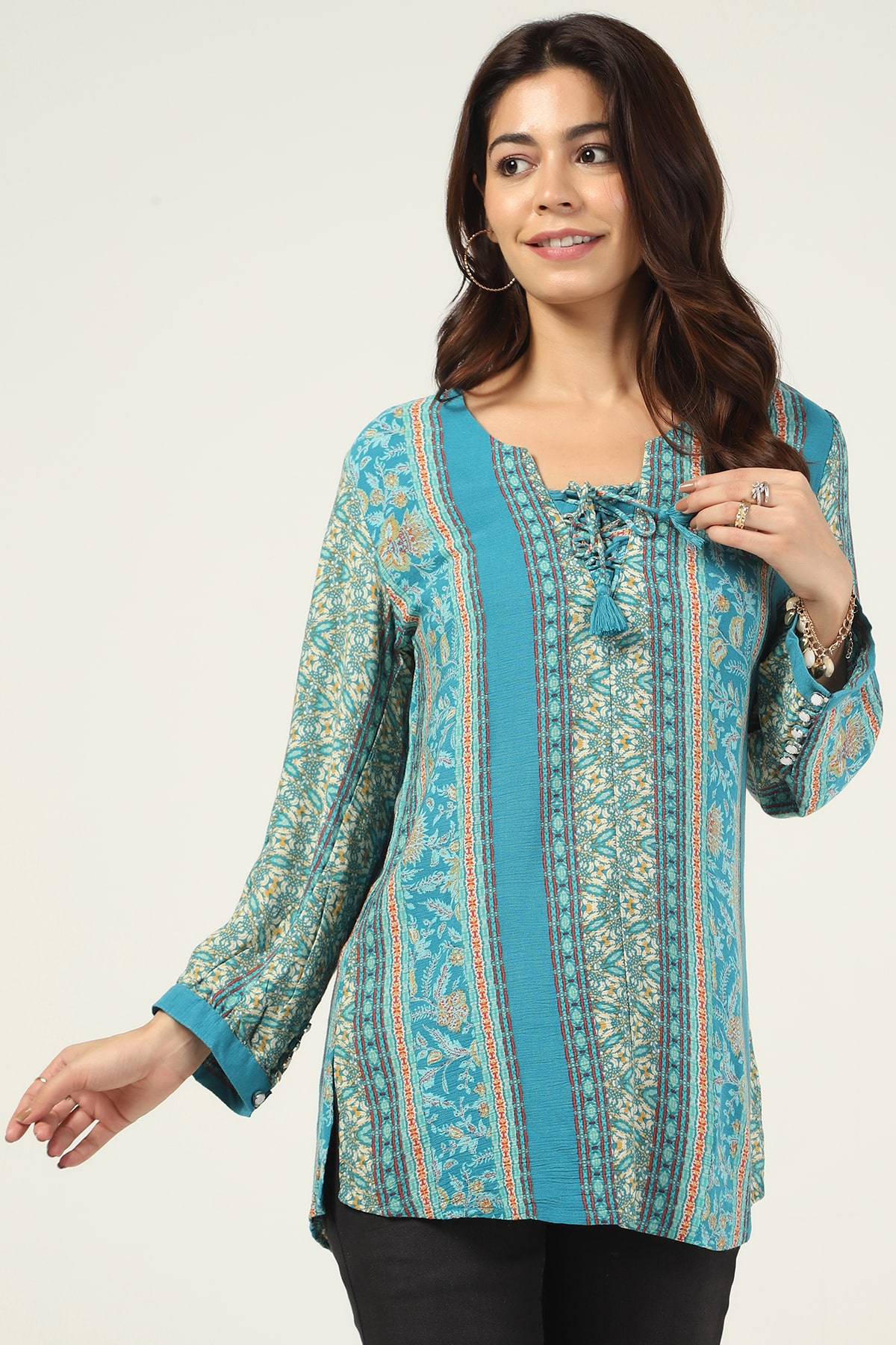 Printed Teal Tops For Women
