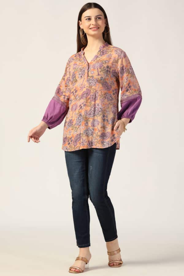 Printed Peach Tops For Women
