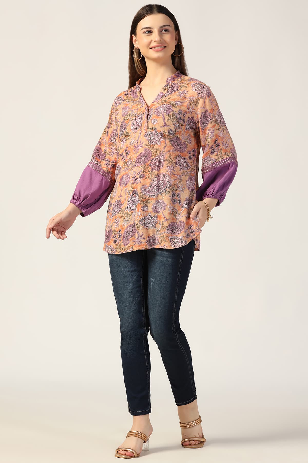 Printed Peach Tops For Women