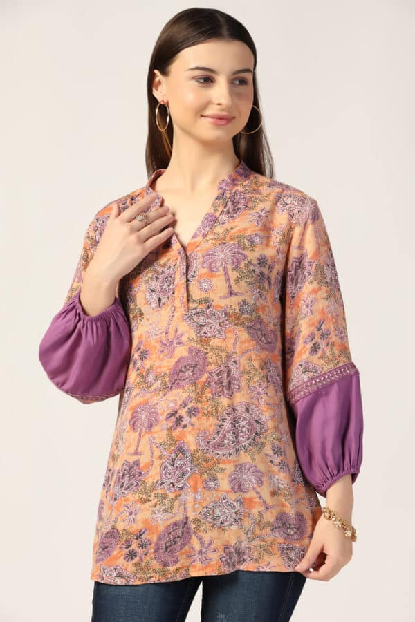 Printed Peach Tops For Women