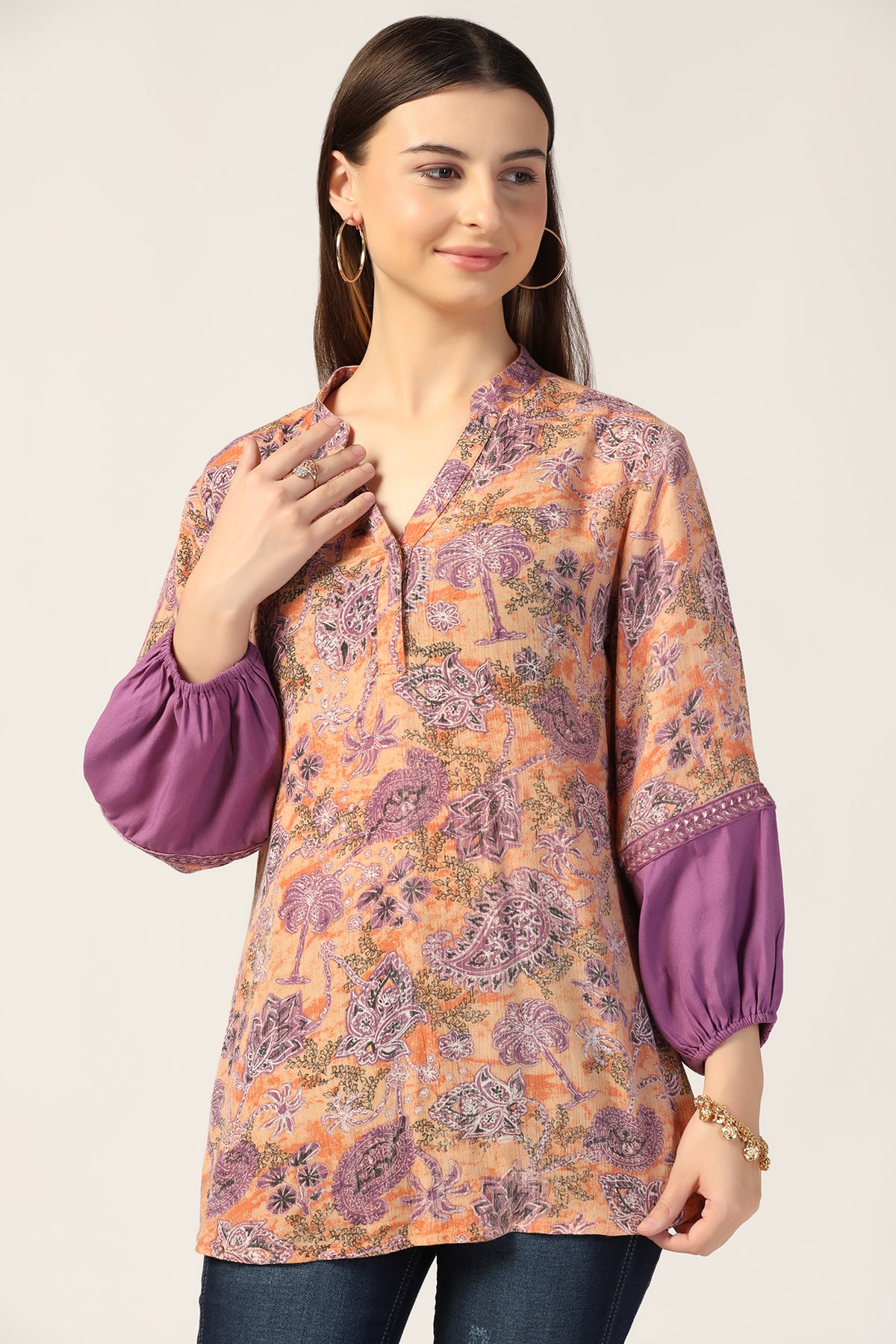 Printed Peach Tops For Women