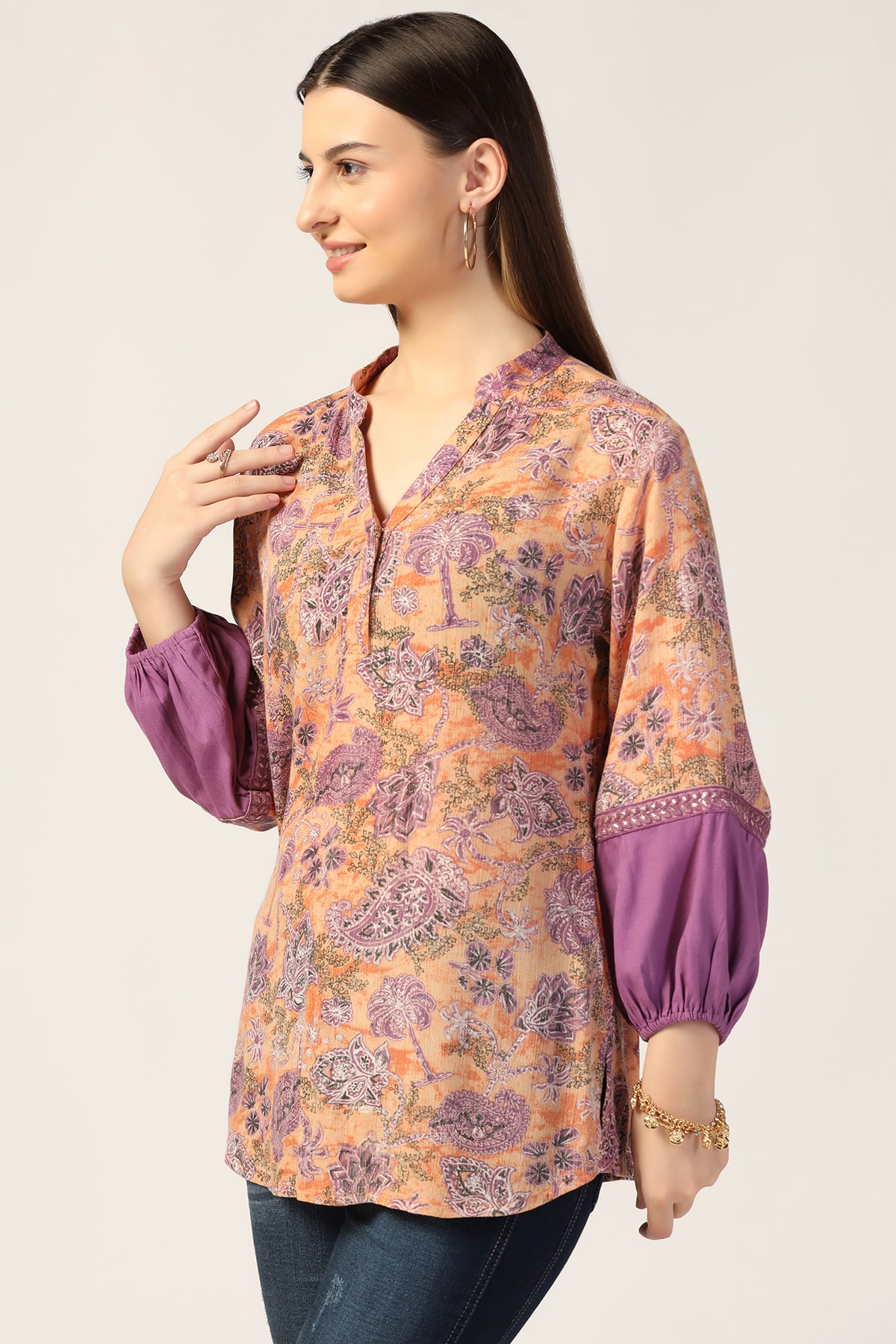 Printed Peach Tops For Women