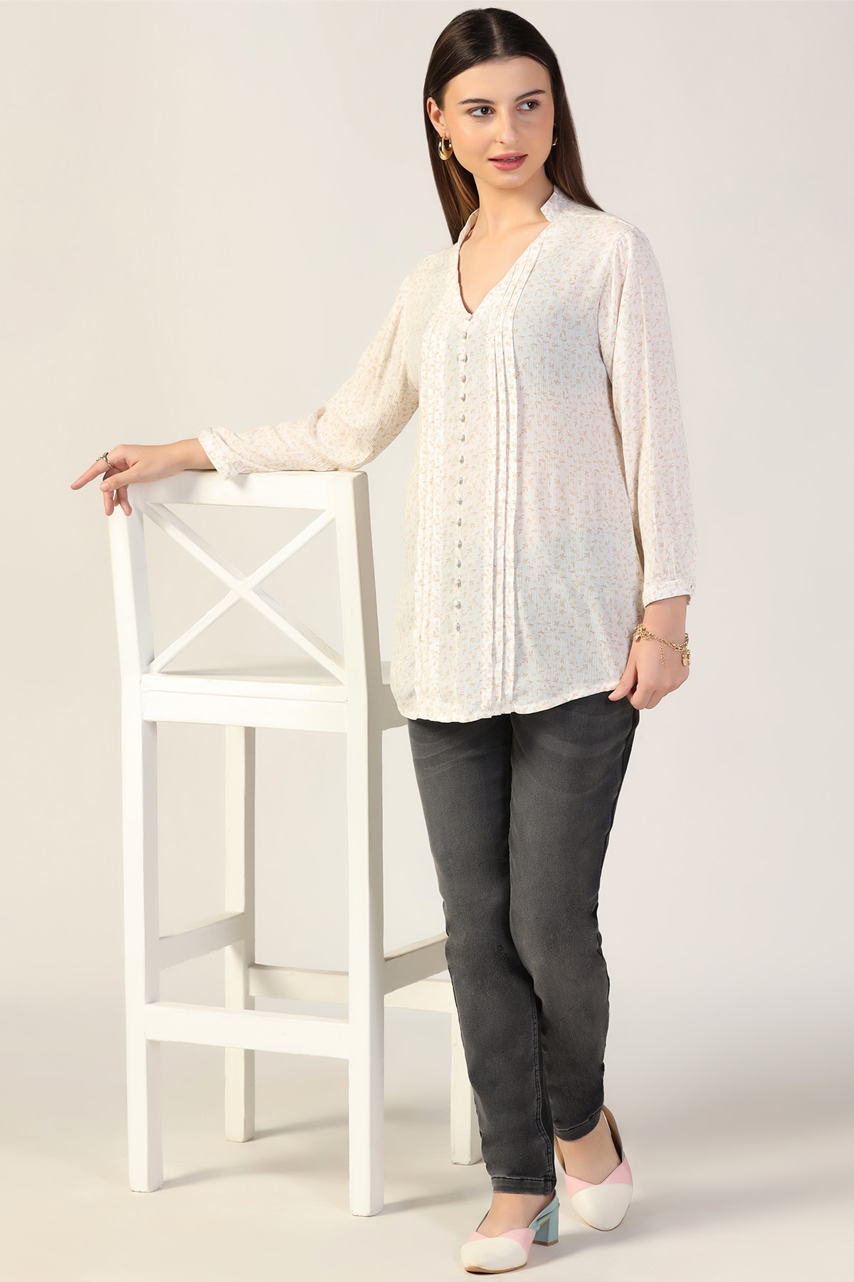 Printed White Top For Women