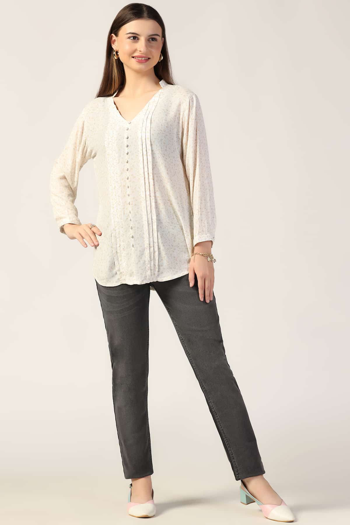 Printed White Top For Women