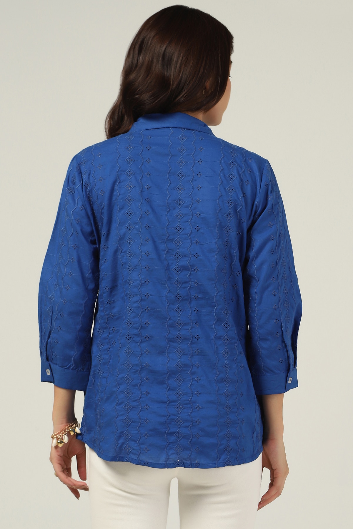 Schiffli Blue Shirt For Women