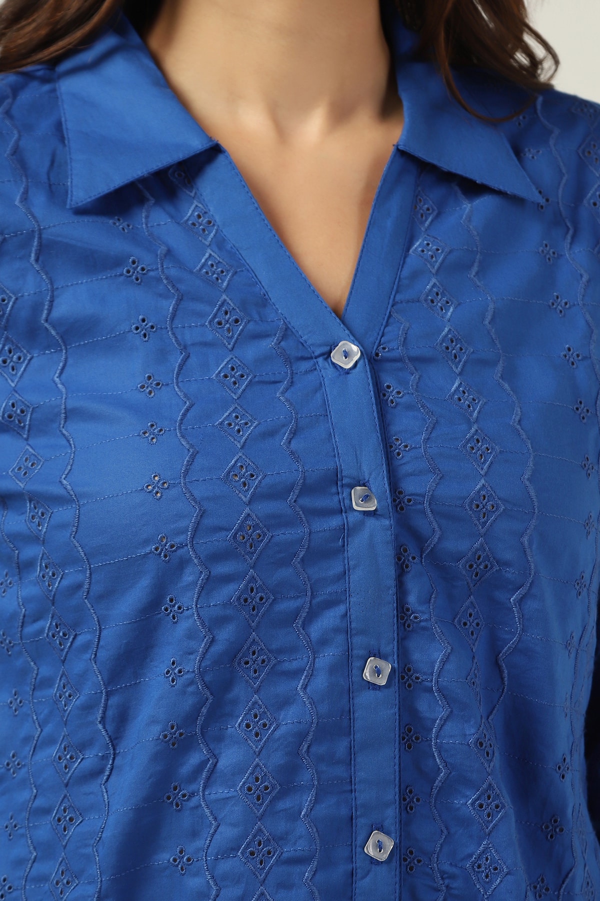 Schiffli Blue Shirt For Women