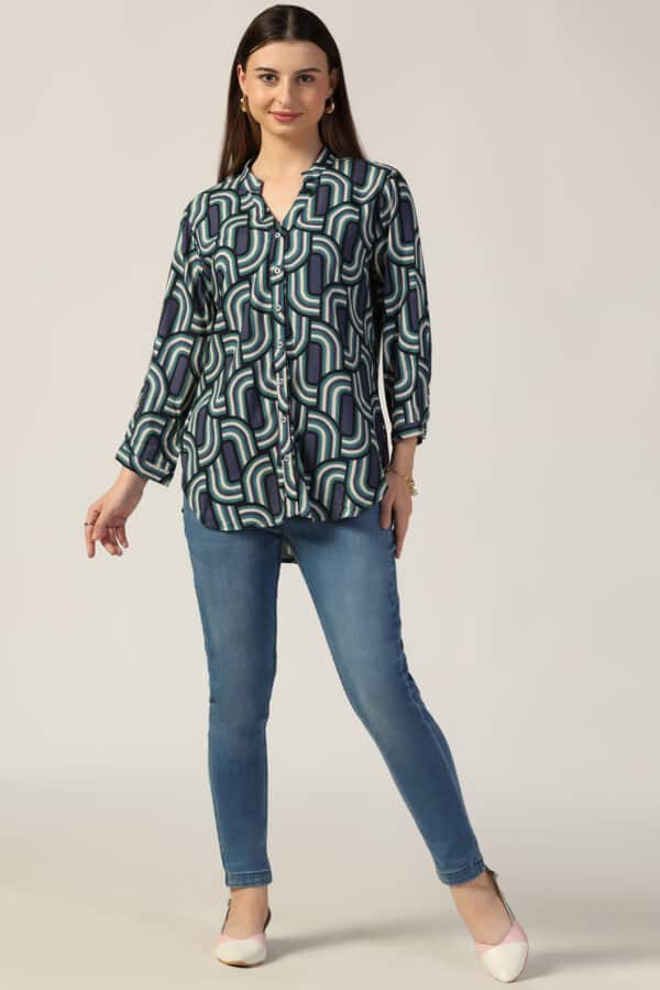 Blue Printed Shirt Women