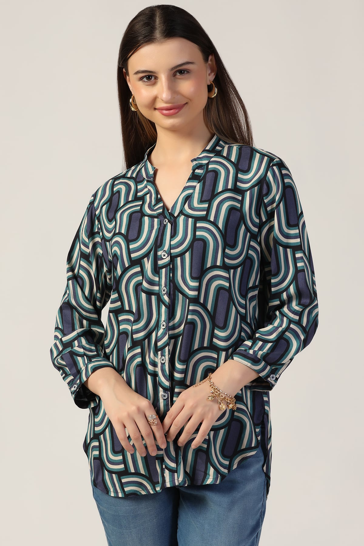Blue Printed Shirt Women
