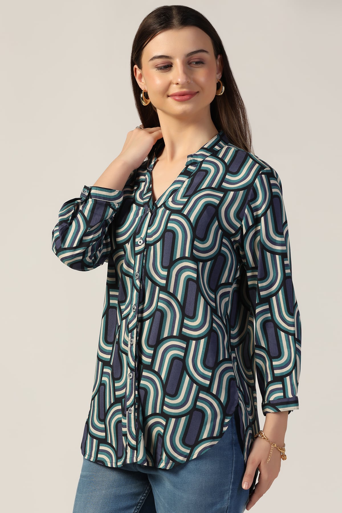 Blue Printed Shirt Women
