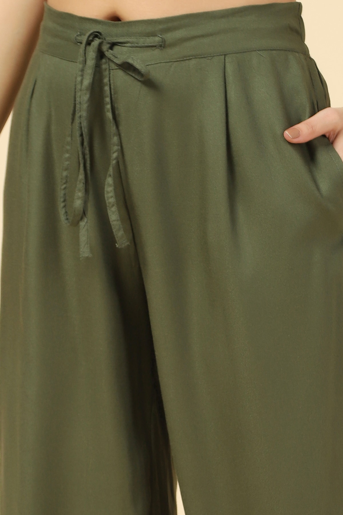 Solid Olive Green Palazzo For Women