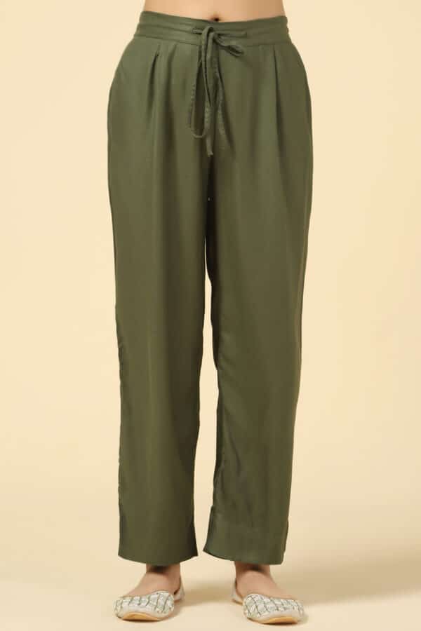 Solid Olive Green Palazzo For Women
