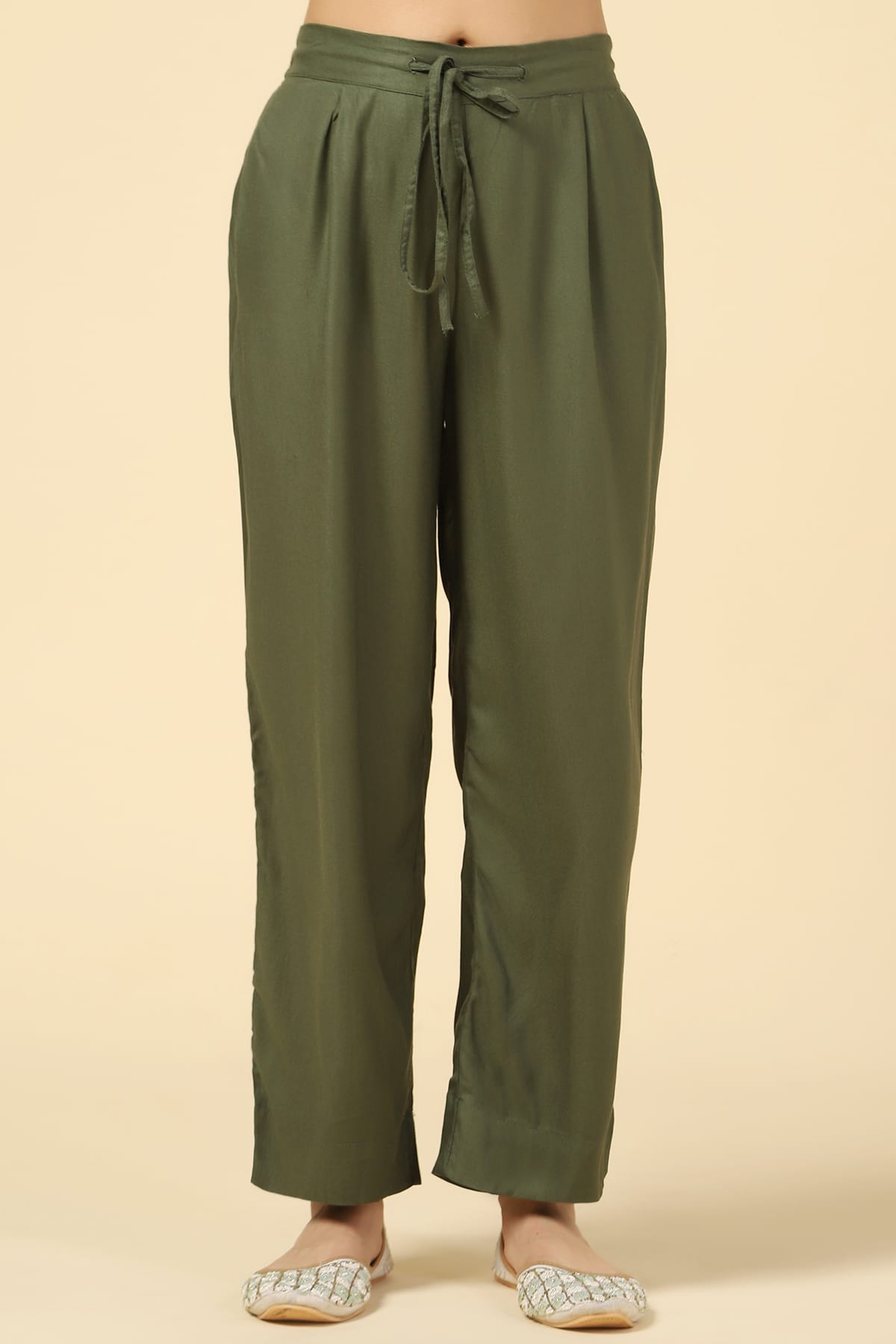 Solid Olive Green Palazzo For Women