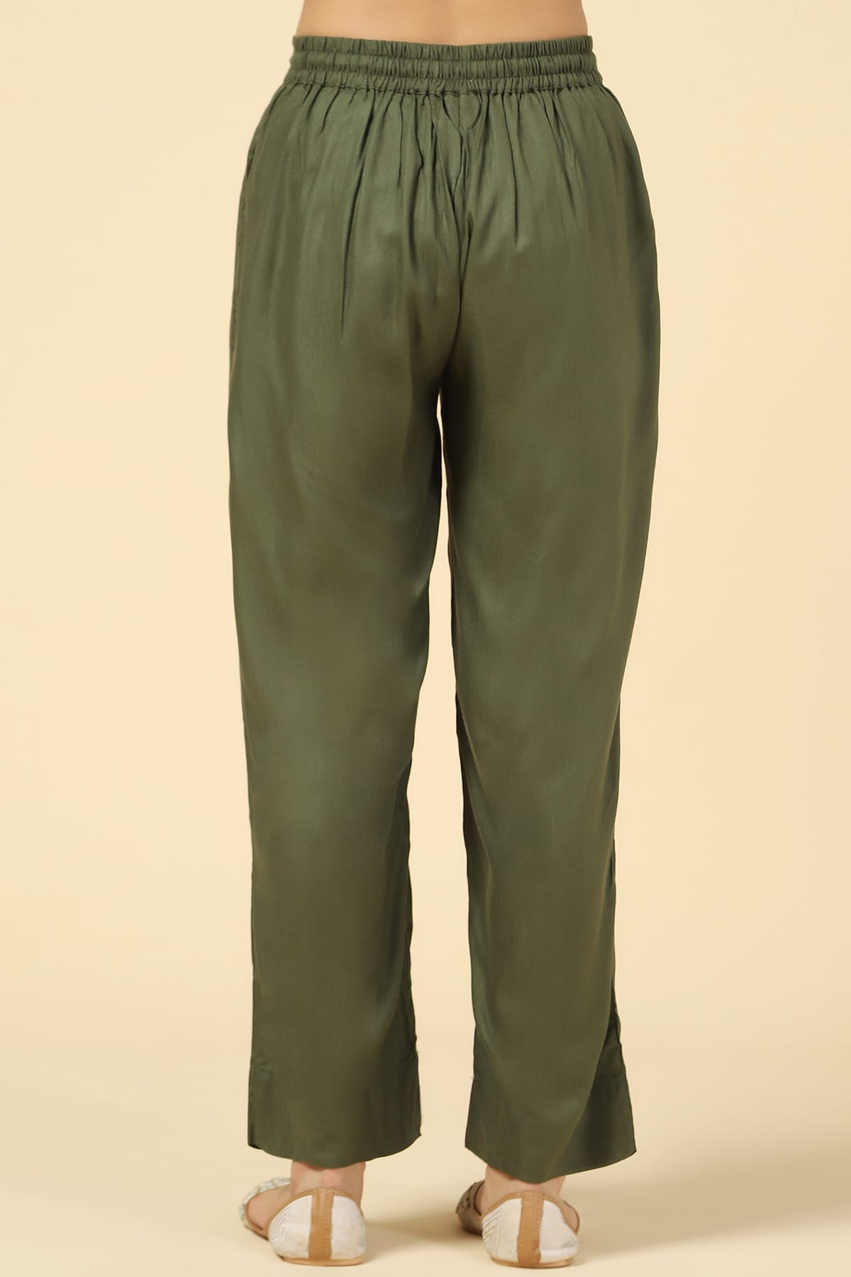 Solid Olive Green Palazzo For Women