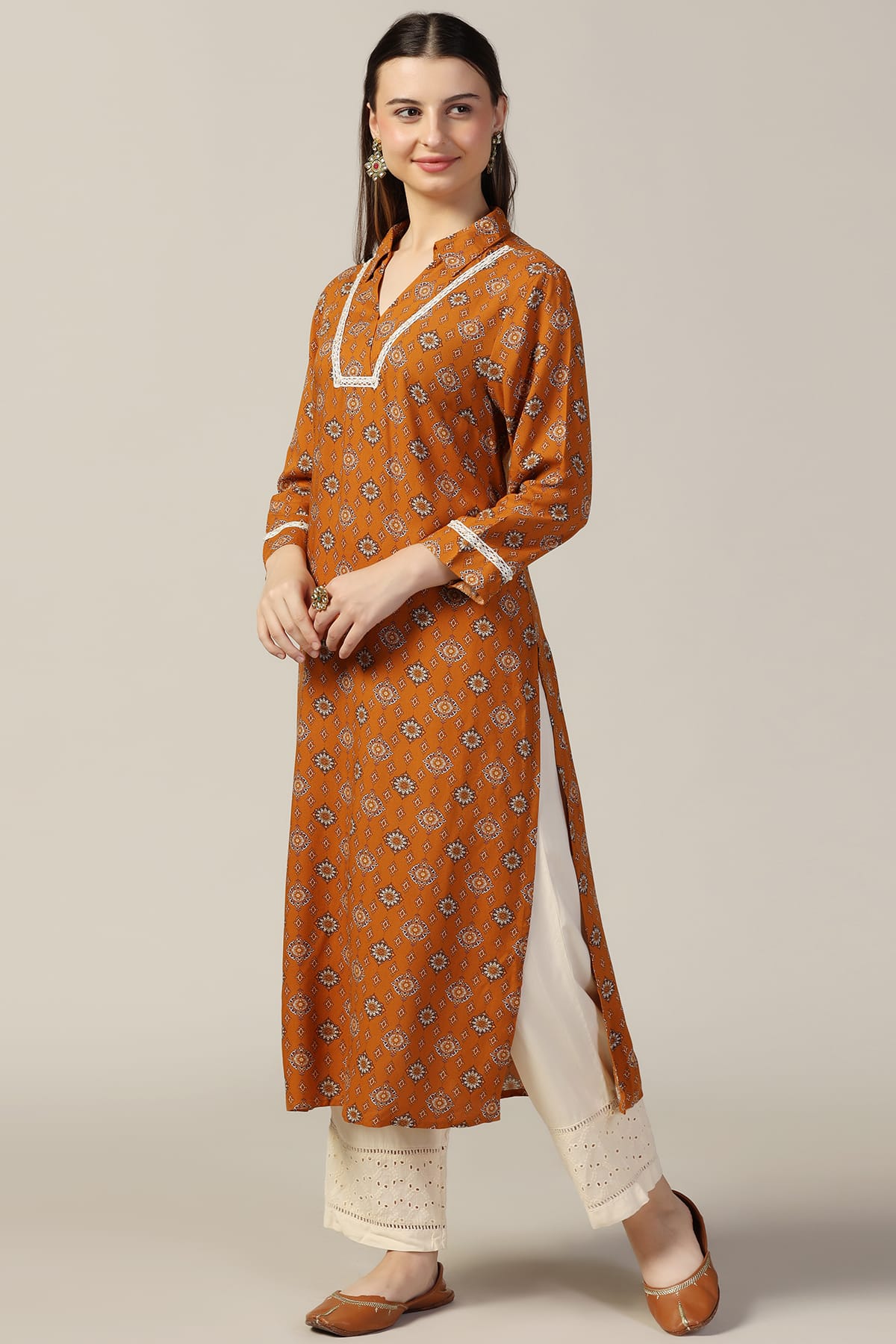 Mustard Yellow Printed Kurti For Women