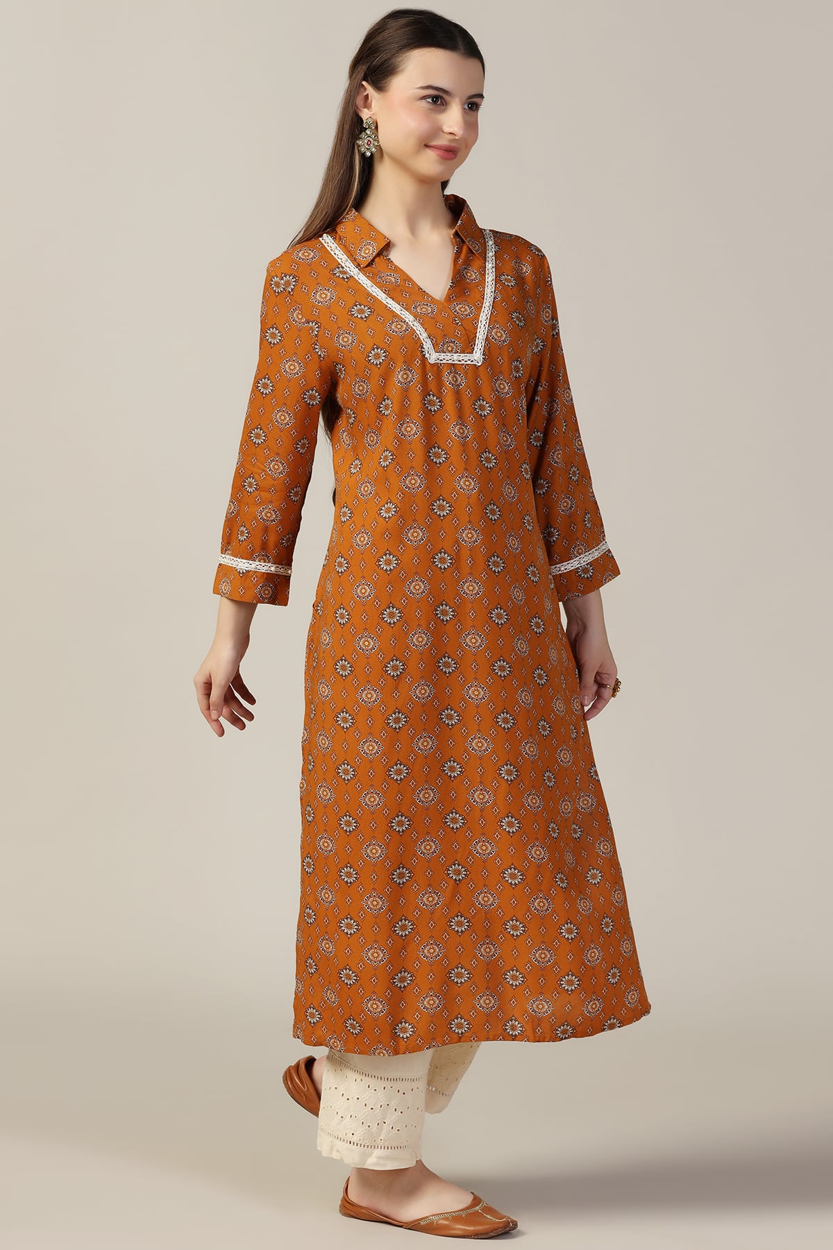 Mustard Yellow Printed Kurti For Women