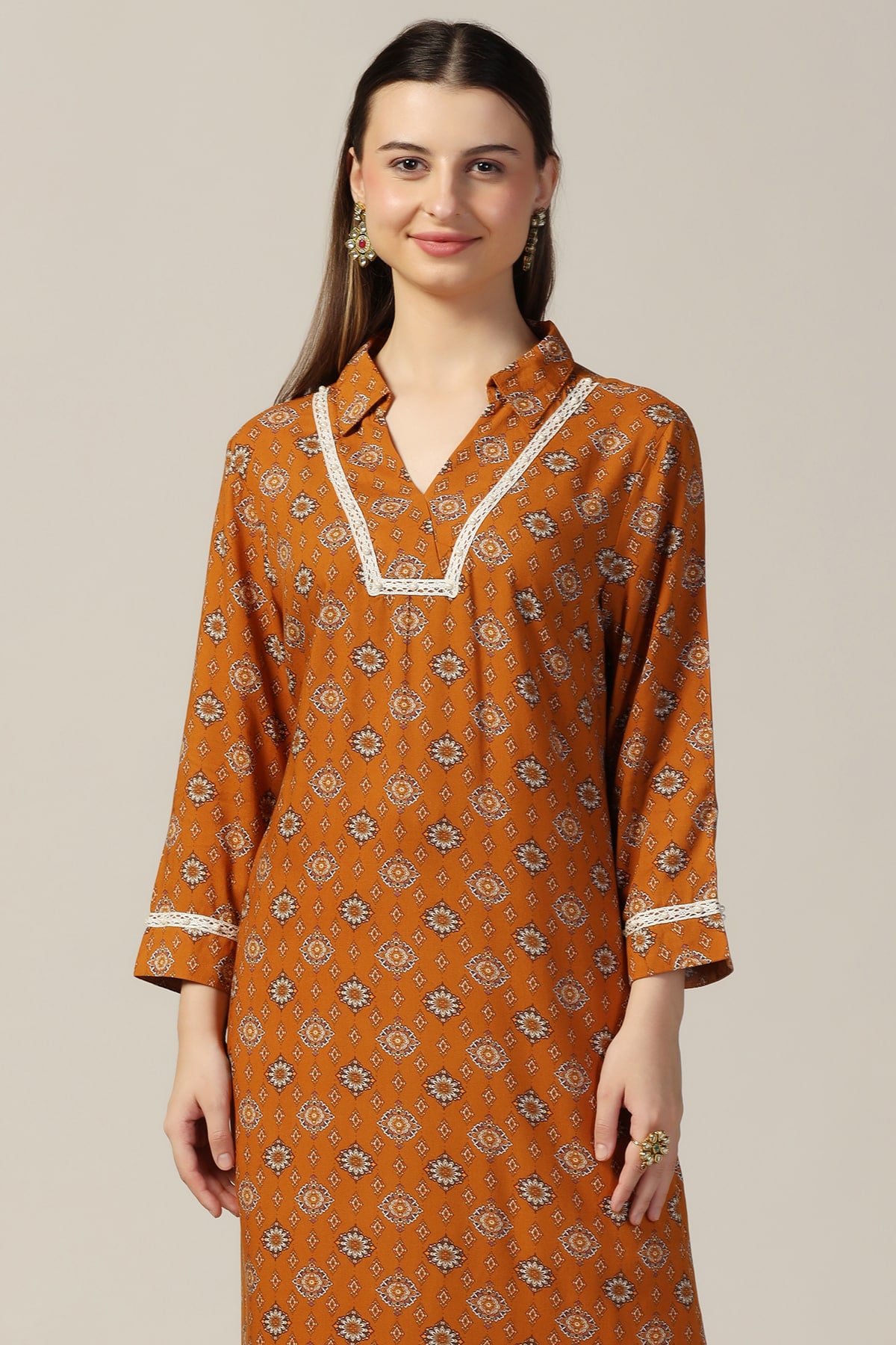Mustard Yellow Printed Kurti For Women