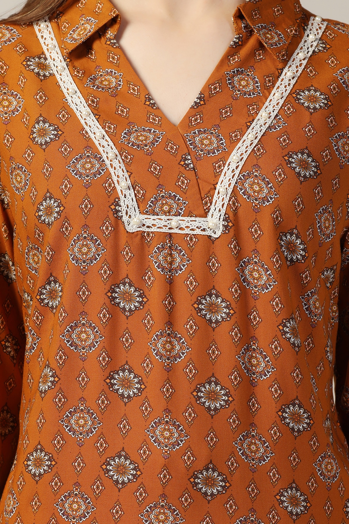 Mustard Yellow Printed Kurti For Women
