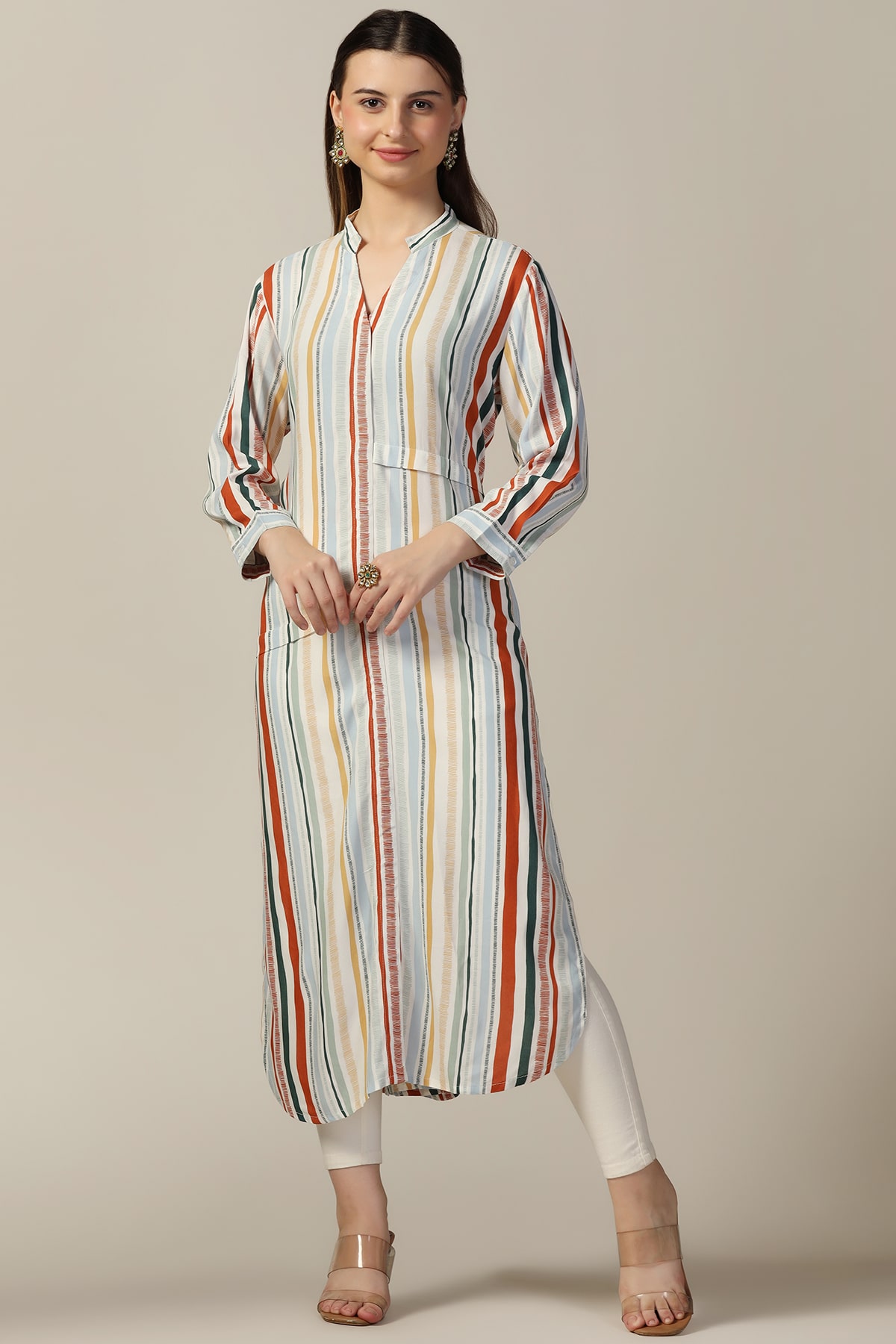 Striped Light Grey Kurtis For Women