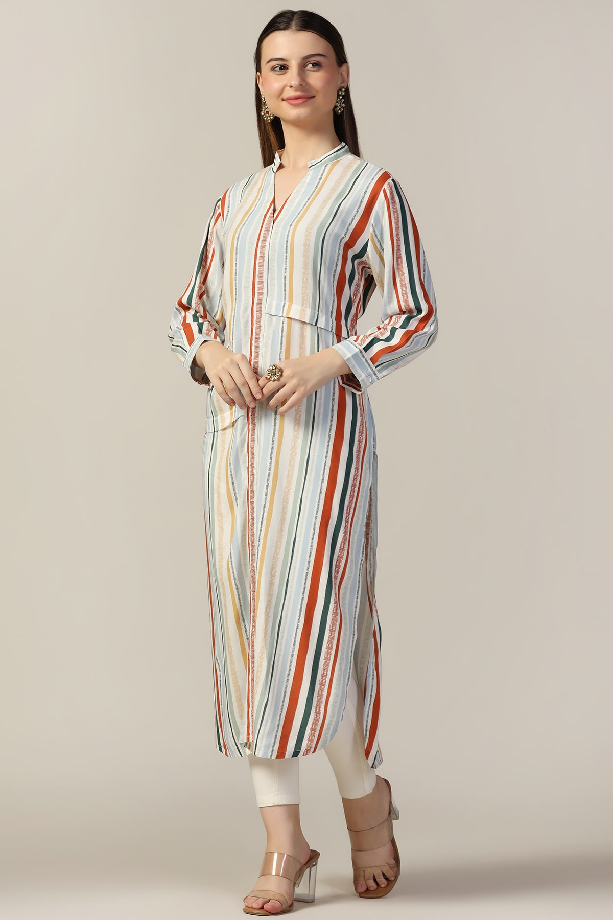 Striped Light Grey Kurtis For Women