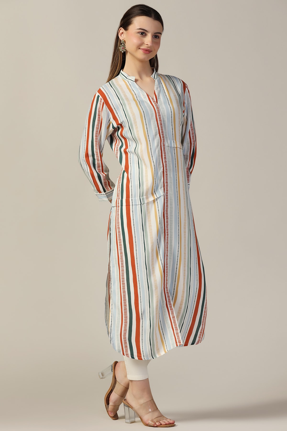Striped Light Grey Kurtis For Women