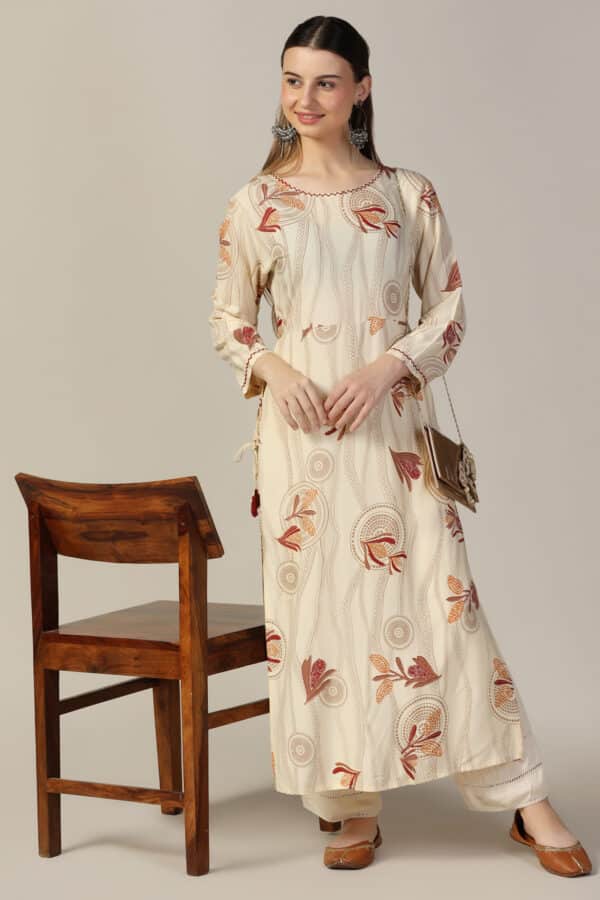 Off White Print Kurta For Women