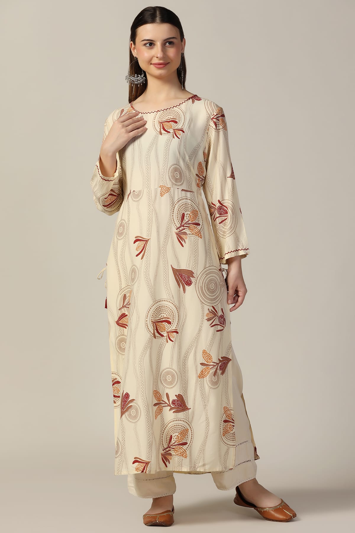 Off White Print Kurta For Women