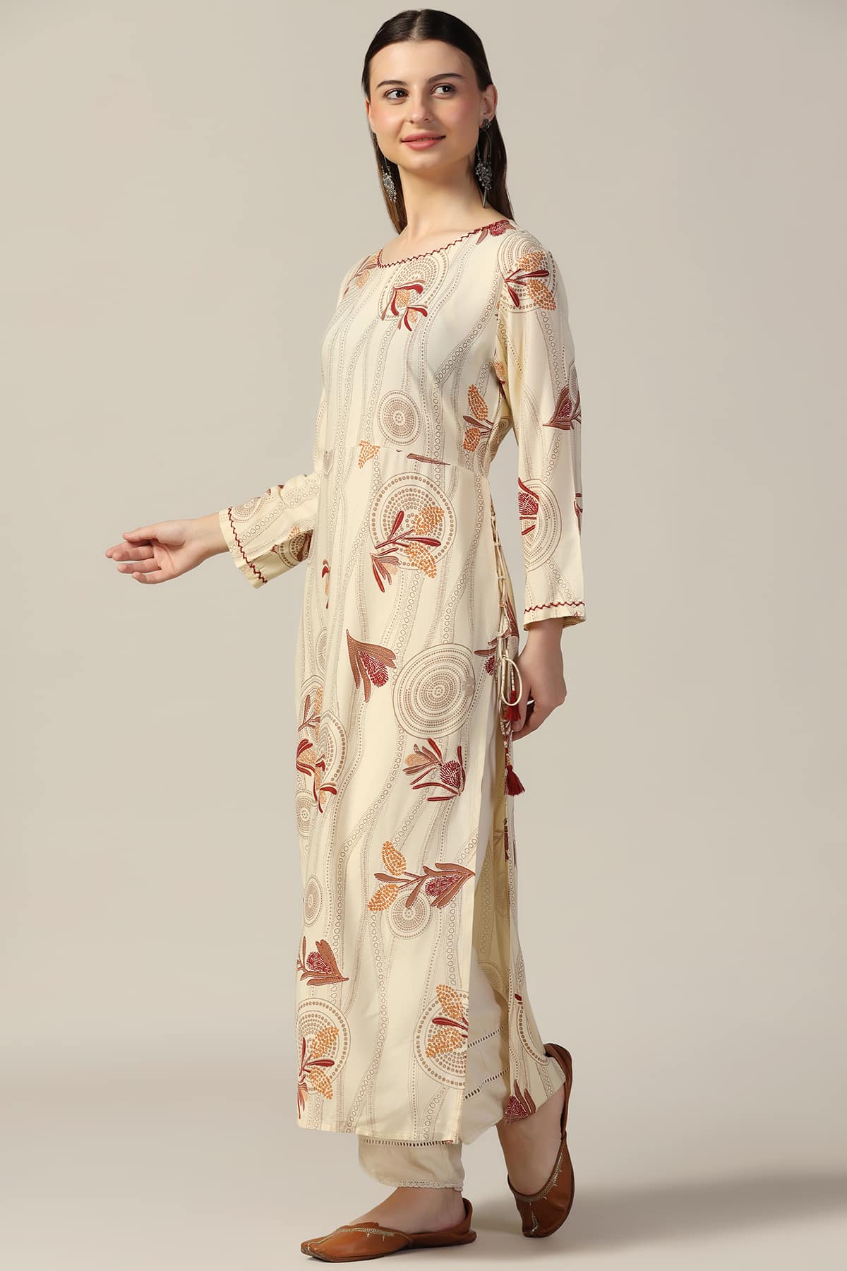 Off White Print Kurta For Women