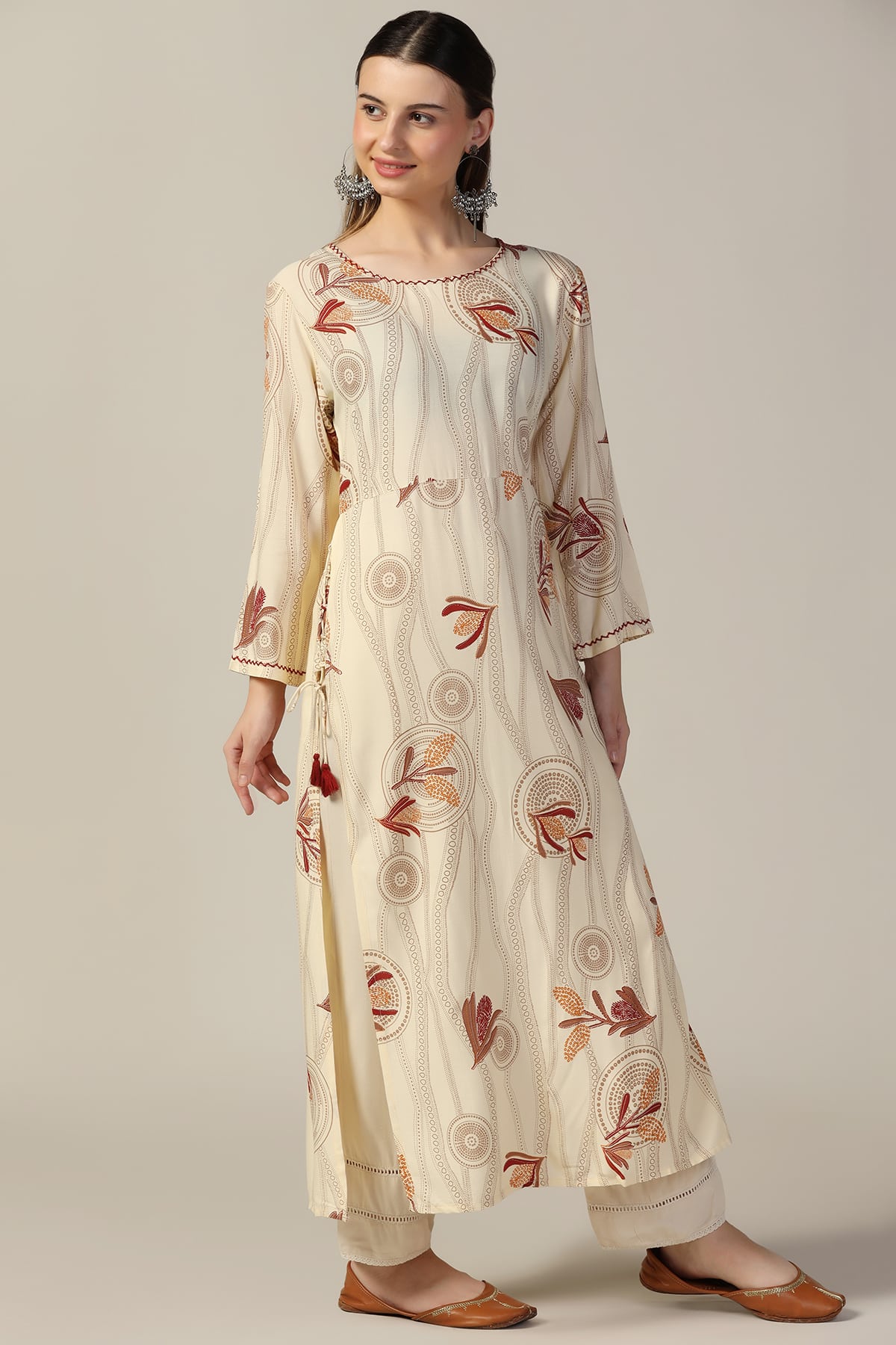 Off White Print Kurta For Women