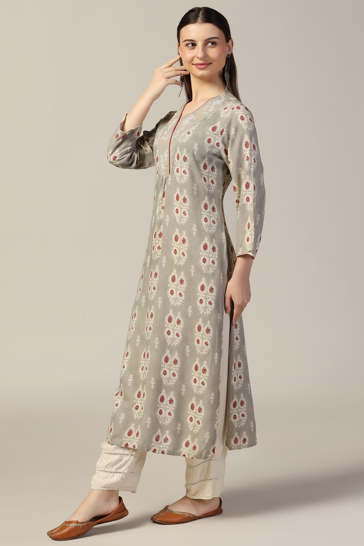 Printed Gray Colour Kurti For Women