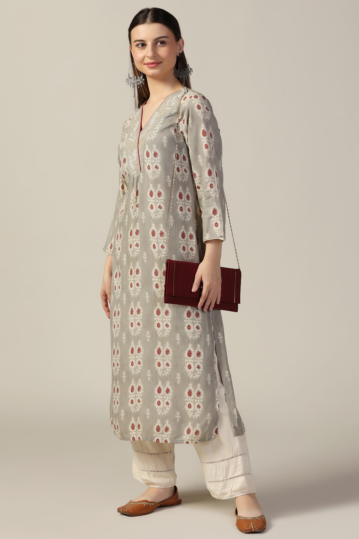 Printed Gray Colour Kurti For Women