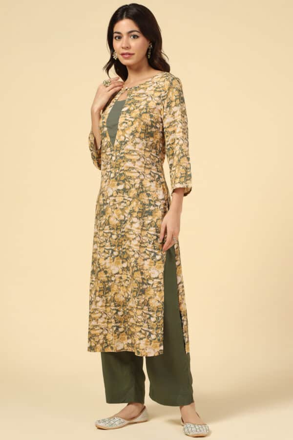 Mustard And Green Rayon Fabric Kurta For Women
