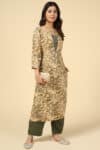 Mustard And Green Rayon Fabric Kurta For Women