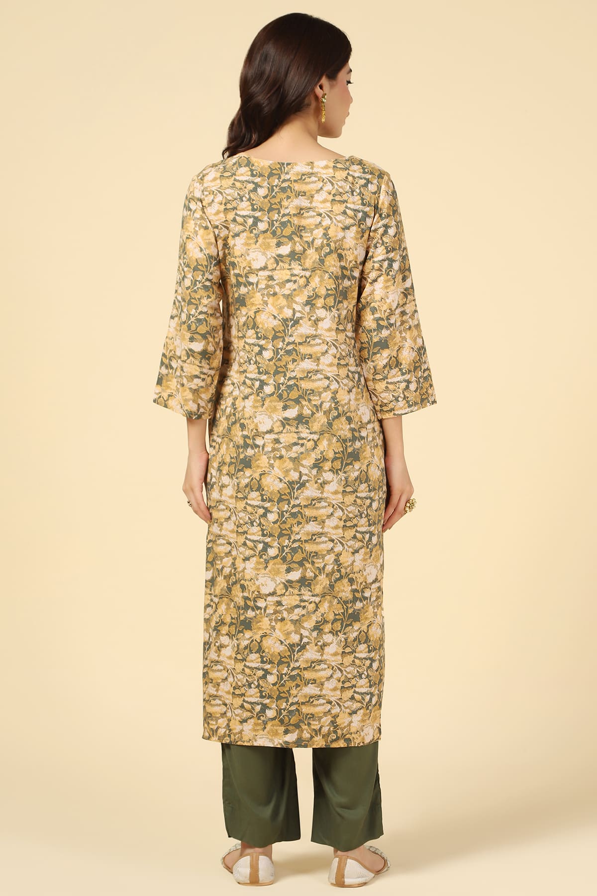 Mustard And Green Rayon Fabric Kurta For Women
