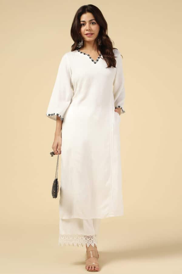 White Embroidered Kurti For Women