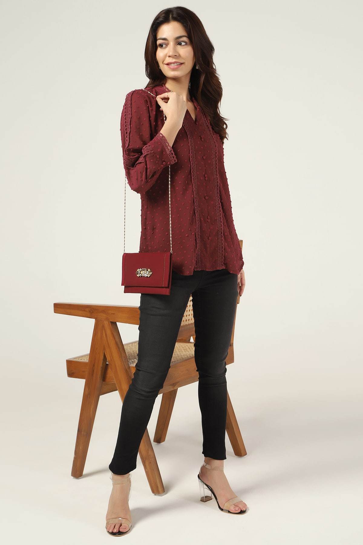 Printed Maroon Tops For Women