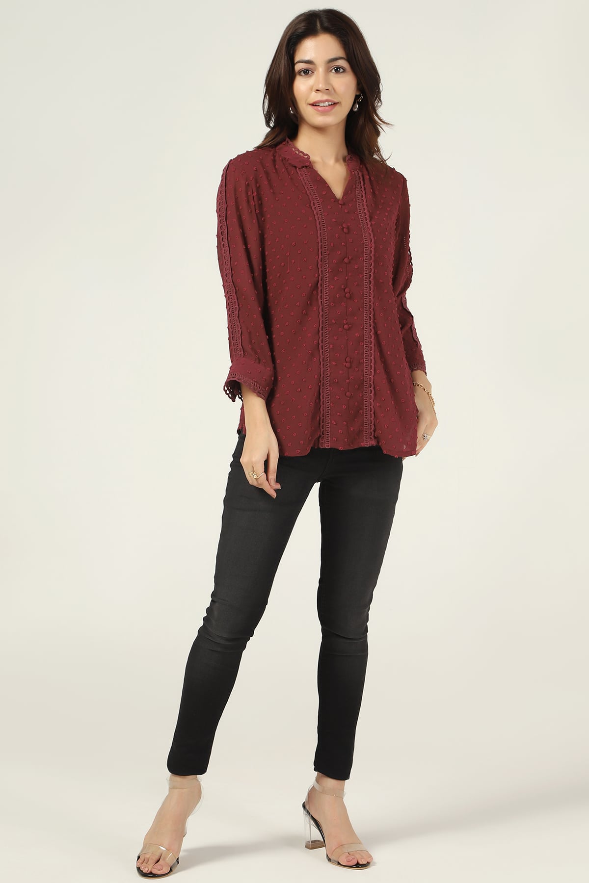 Printed Maroon Tops For Women