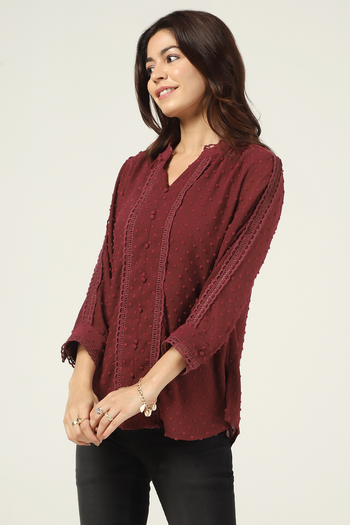 Printed Maroon Tops For Women