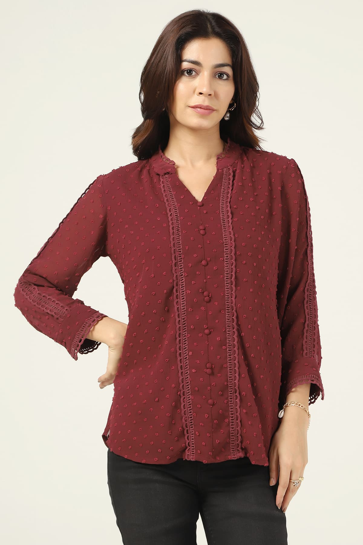 Printed Maroon Tops For Women