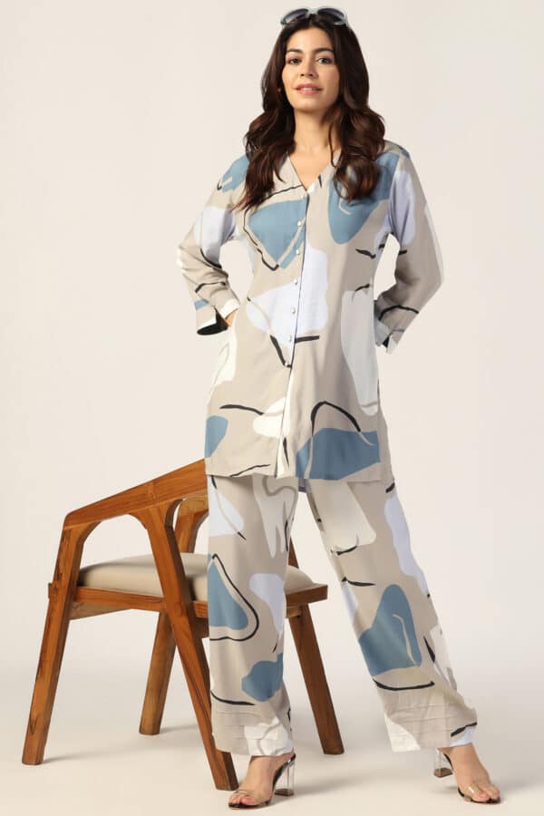 Grey Printed Co Ord Set For Women