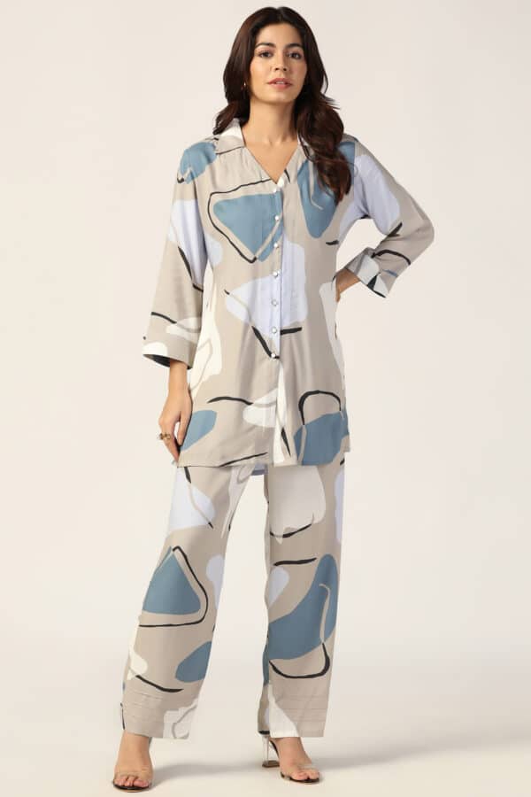 Grey Printed Co Ord Set For Women