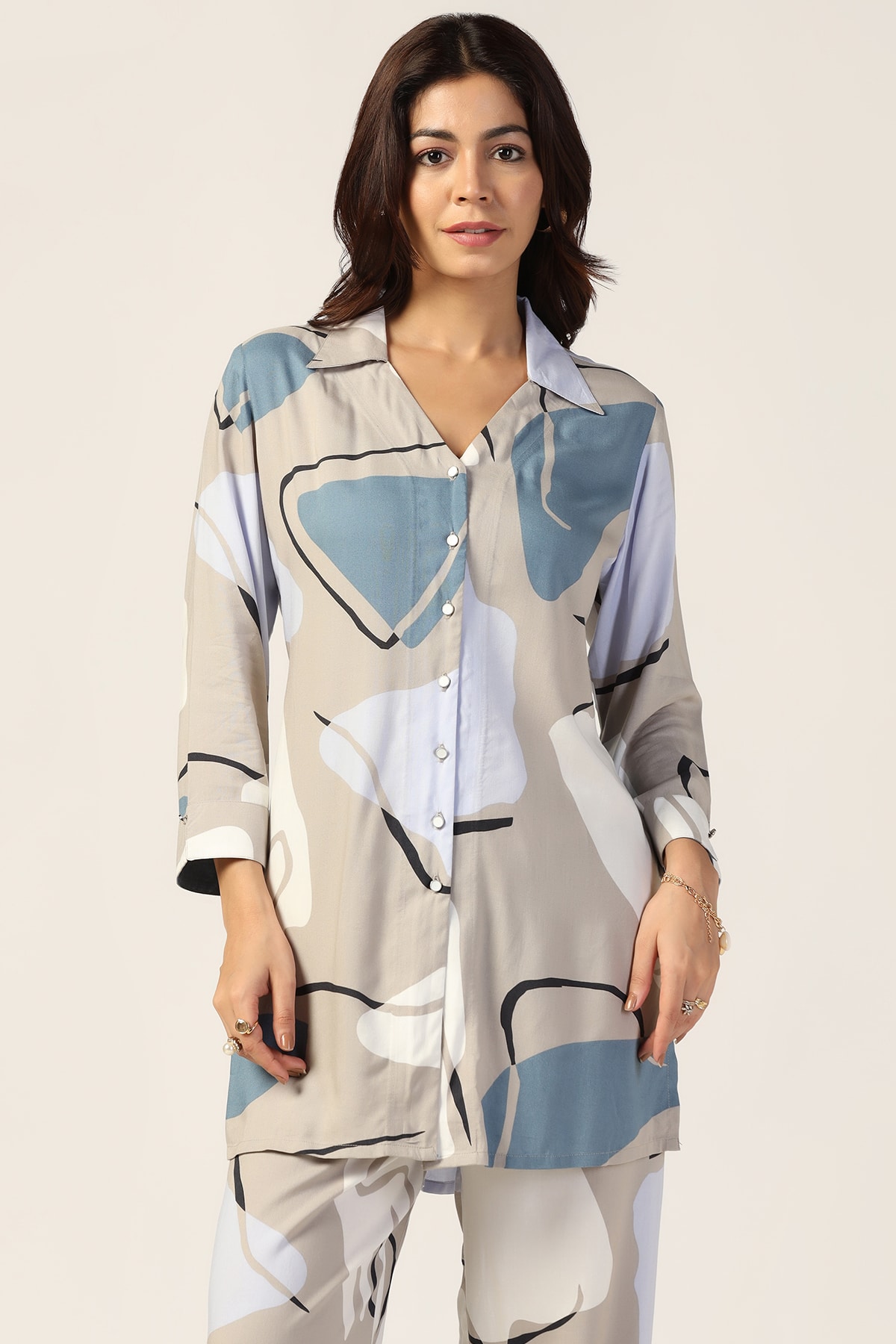 Grey Printed Co Ord Set For Women