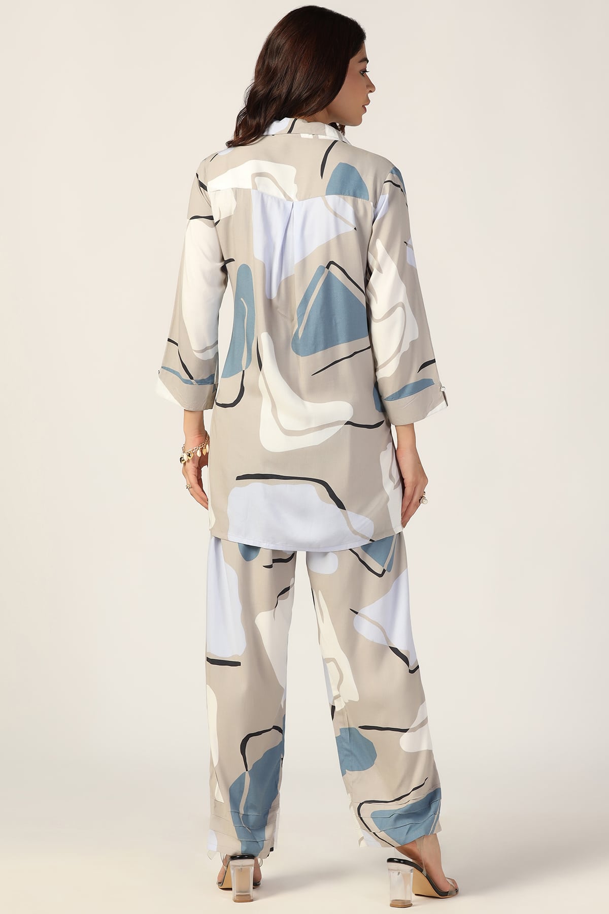 Grey Printed Co Ord Set For Women