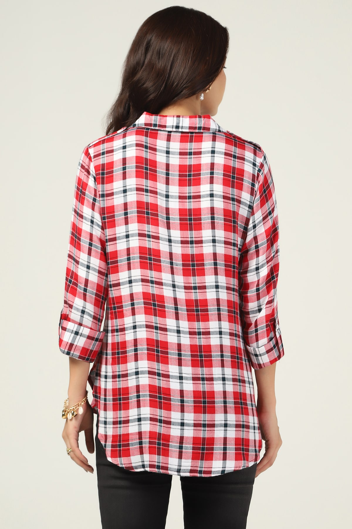 White And Maroon Women's Checked Shirt