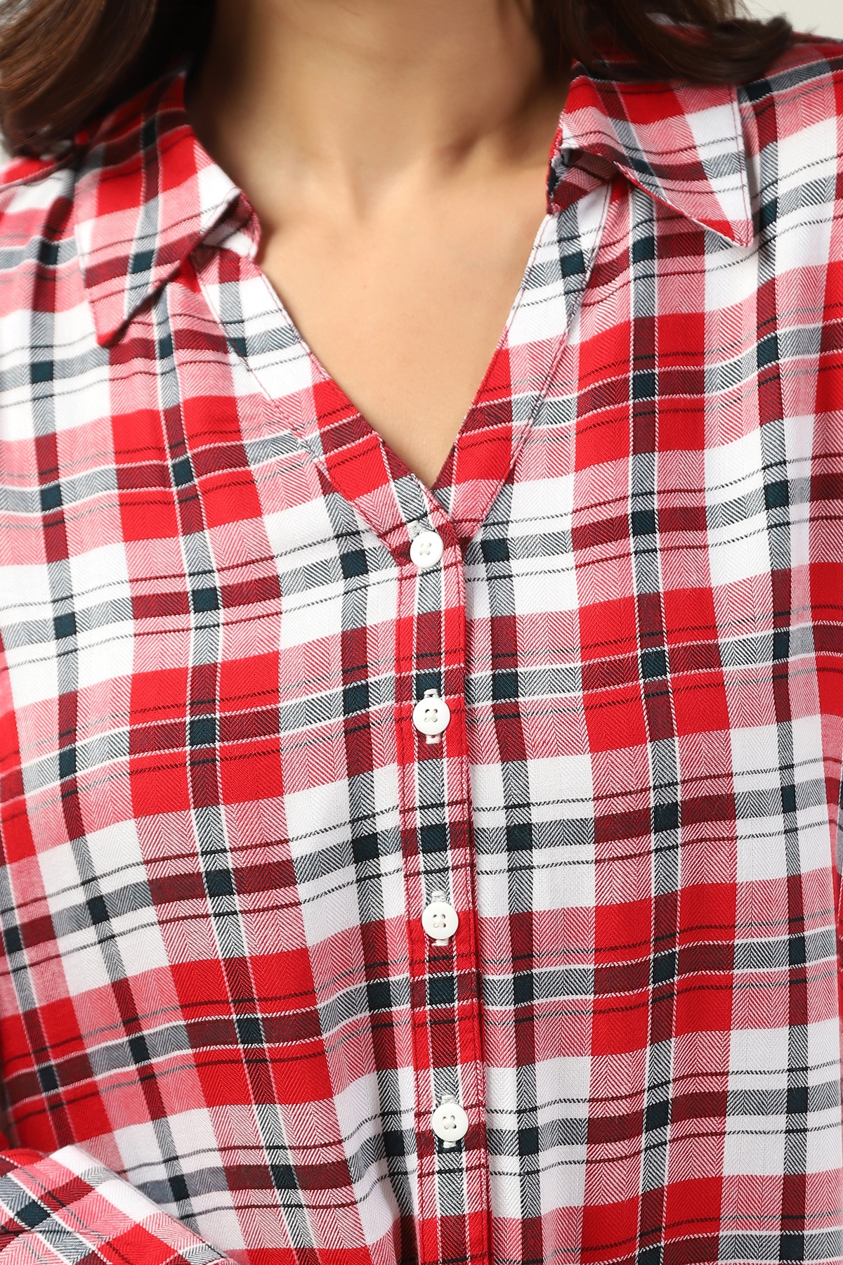 White And Maroon Women's Checked Shirt