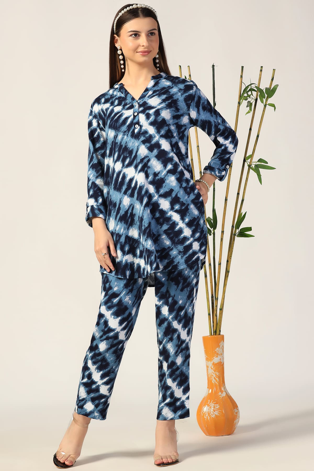 Printed Blue Co Ords Women Tunic