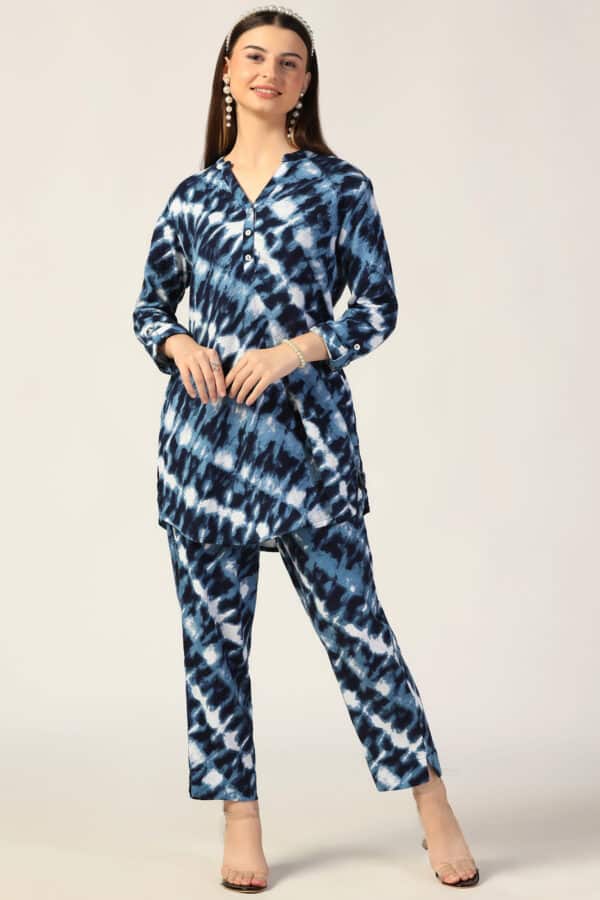 Printed Blue Co Ords Women Tunic