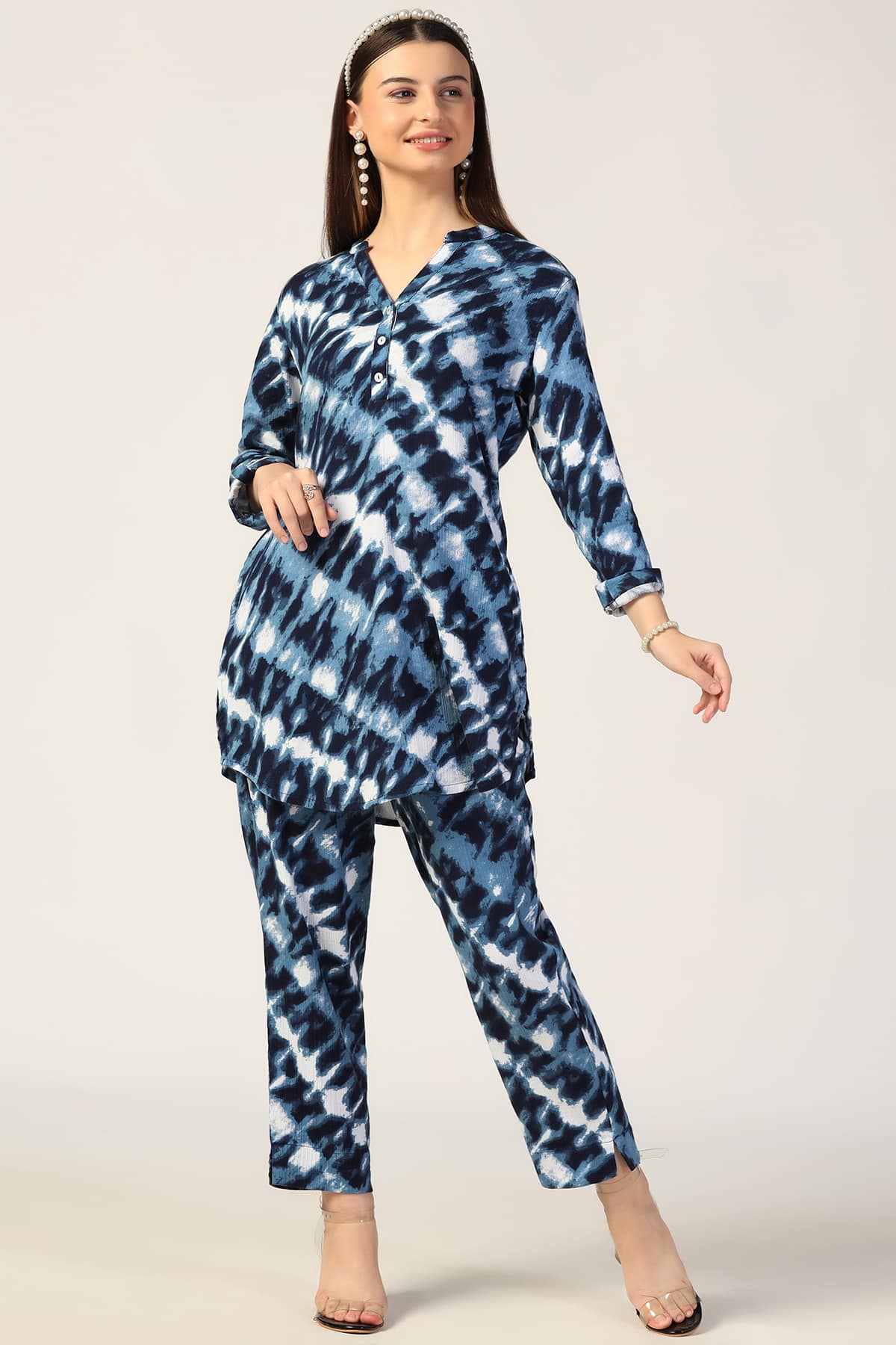 Printed Blue Co Ords Women Tunic